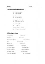 English Worksheet: have- has