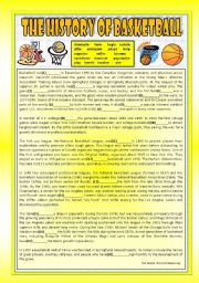 English Worksheet: History Series:THE HISTORY OF BASKETBALL  (!!!  with KEY  !!!)  (PAST or PERFECT TENSE READING)