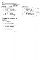 English worksheet: verb to be