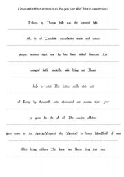 English Worksheet: Unscramble passive voice sentences