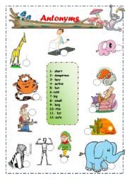 English Worksheet: Adjectives (Antonyms)  + The key answer is provided