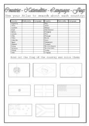 English Worksheet: Countries - Nationalities - Languages - Flags