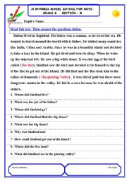 English Worksheet: Sindbad the sailor ( Reading comprehension) test.