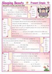 English Worksheet: Fairy Tales/ Stories (9): Sleeping Beauty - Present Simple 