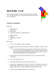 English Worksheet: Bird Rattle  Craft