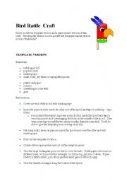 English worksheet: Bird Rattle  Craft