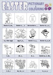 English Worksheet: Easter pictionary and colouring