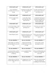 English Worksheet: Memory and Childhood questions