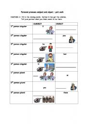 English worksheet: Pair work personal pronouns
