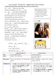 English Worksheet: use a song to learn present continuous and simple present