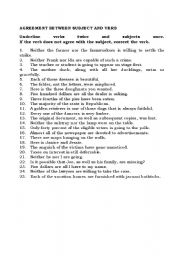 English Worksheet: agreement between subject and verb