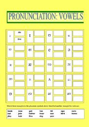 English Worksheet: Pronunciation: vowels and dypthongs