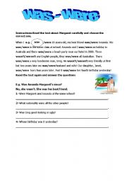 English Worksheet: was- were