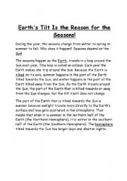 English Worksheet: Earth Seasons - Science