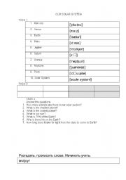 English Worksheet: Our Solar System