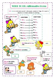 English Worksheet: Verb TO BE -rules and practice for beginners-PART 1 / 3