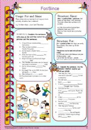 English Worksheet: for/since