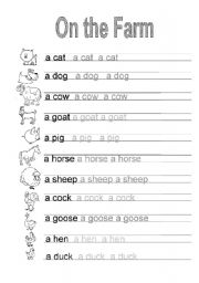 English Worksheet: On the farm writing practice (2 pages)