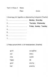 English Worksheet: Days of the week, animals, can