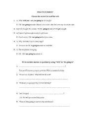 English worksheet: worksheet be going to or will