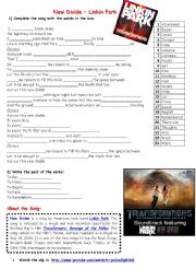 English Worksheet: Song - New Divide _ Linkin Park