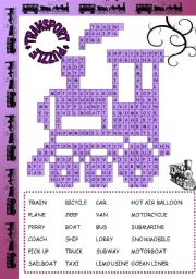 English Worksheet: TRANSPORT PUZZLE