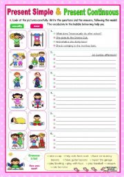 English Worksheet: Present Simple and Present Continuous (2) - a communicative approach