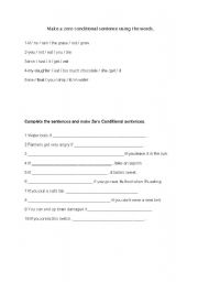 English worksheet: zero conditional