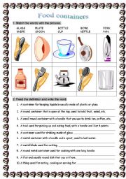 English Worksheet: Food containters and tableware