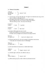 English Worksheet: Clauses of concession, reason, purpose.