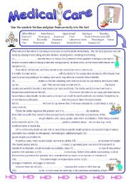 English Worksheet: Medical Care - Reading Comprehension and Vocabulary