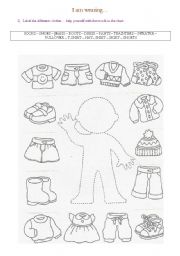 English Worksheet: Clothes / I am wearing (2 pages)