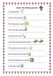 English Worksheet: can .........?