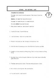 English Worksheet: Either / or - Neither / nor