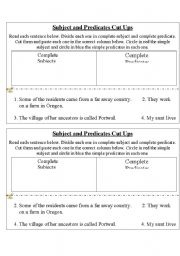 English worksheet: Subjects and Predicates Scissors and Glue Exercise for homework