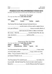 English Worksheet: Peloponnesian War Intermediate Quiz