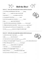 English Worksheet: Roll the Dice!