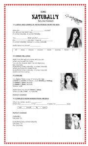 English Worksheet: SONG: NATURALLY (By Selena Gomez)