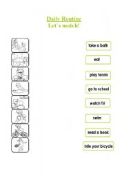 English Worksheet: Daily routines! Lets match!