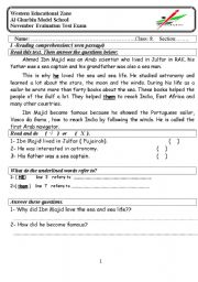 English Worksheet: Evaluation test (three tests) a famous voyager and Life in the past and more
