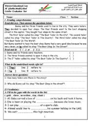 English Worksheet: A complete diagnostic test for the elementary level ( According to UAE MOE Criteria) 