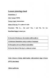 English Worksheet: Lesson planning template sheet
