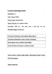 English worksheet: Lesson planning template sheet