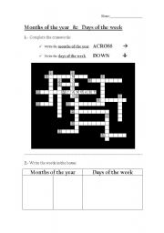 English Worksheet: CROSSWORDS - days of the week and months