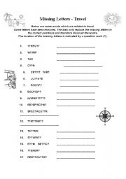 English worksheet: Missing Letters - Travel Words