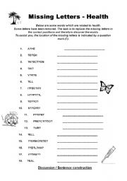 English worksheet: Missing Letters - Health