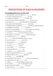 English Worksheet: preposition of place and movement