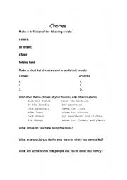 English Worksheet: qUESTIONS ON CHORES