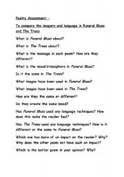 English worksheet: Poetry comparison: Funeral Blues and The Trees