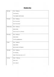 English Worksheet: Weekly PLan